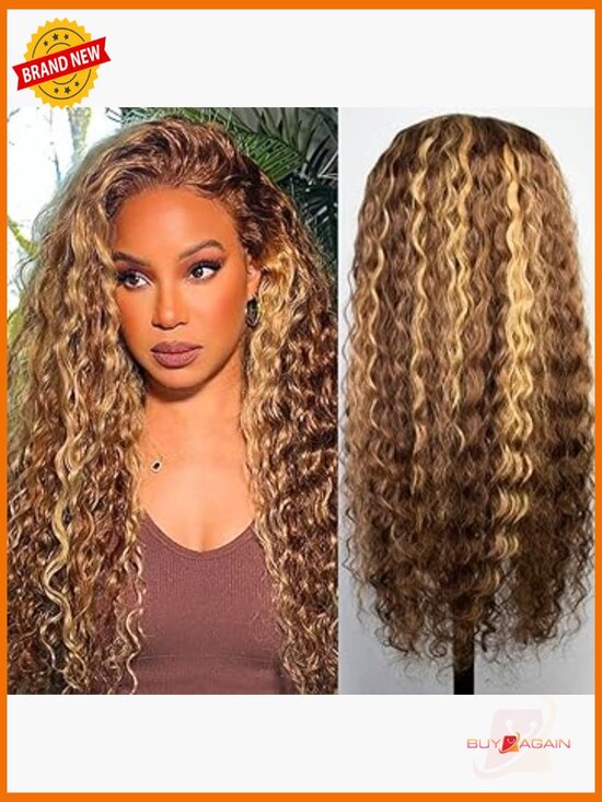 28 Inch Highlight Ombre Lace Front Wig Human Hair 13x4 HD Deep Wave 180 Density main image 6